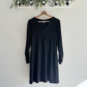 CABI PJ DRESS Womens XS V Neck Charcoal Gray Black Shadow Fleck Knit